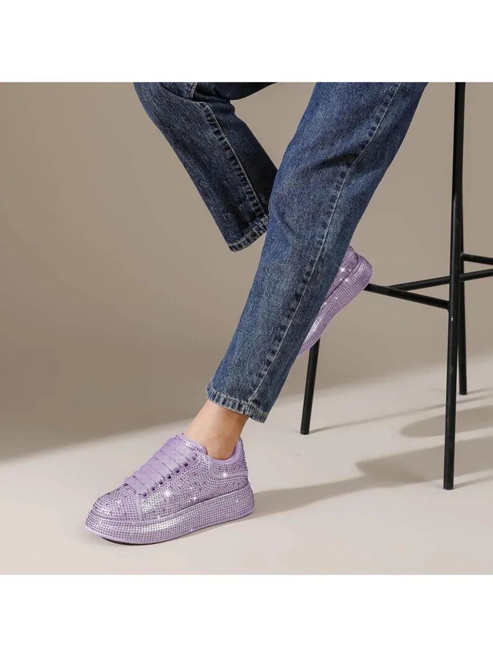 Women's Purple Glitter Neon Dressy Sparkly Rhinestone Bling Comfort Sneakers
